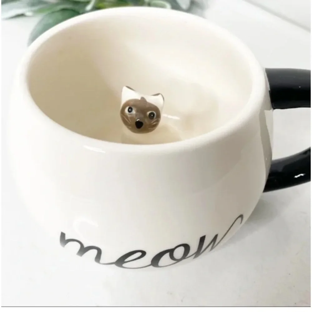 Cost Plus World Market Cream and Black Cat Bowl